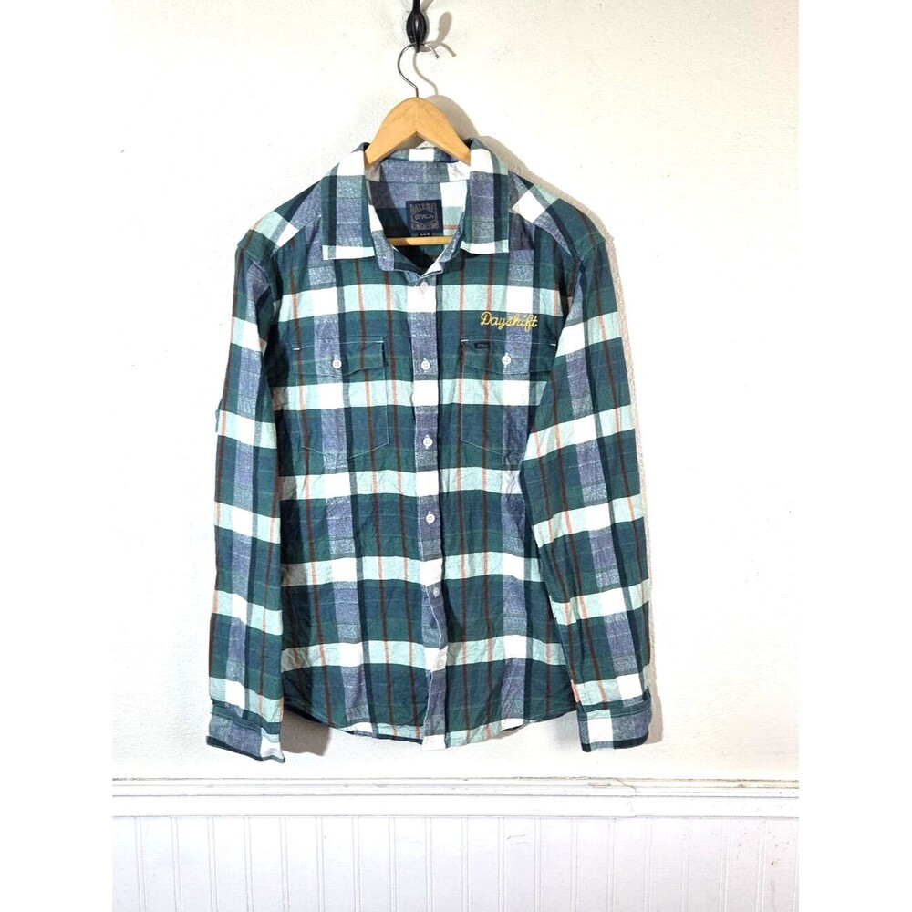 RVCA Day Shift Collection Mens Medium Plaid Flannel Shirt Button Front Cotton